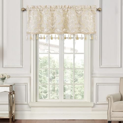 Loom and Mill Luxury Damask Floral Valances for Windows, Beige Gold,54"x18" - color: Beige Gold