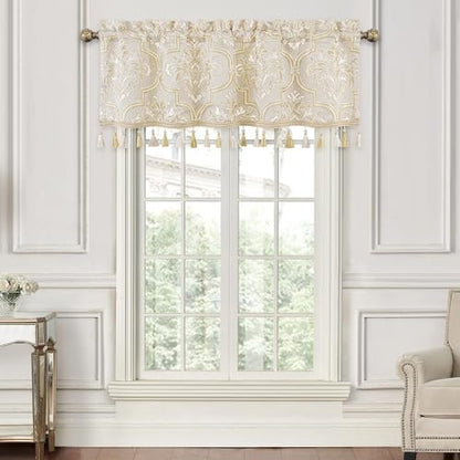 Loom and Mill Luxury Damask Floral Valances for Windows, Beige Gold,54"x18" - color: Beige Gold