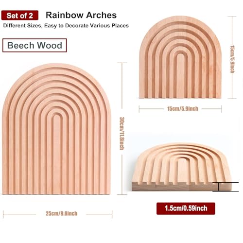 Wood Rainbow Arch - Modern Boho Room Decor for Wall Shelf, Fireplace Mantel, Counter, Table - Aesthetic Home Decoration for Living Room, Kitchen, Bedroom, Office, Nursery, Set of 2