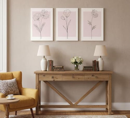 LAJDXSX 3 Pieces Minimalism Botanical Canvas Wall Art - color: Pink Flowers, size: 12x16in-Canvas