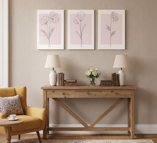 LAJDXSX 3 Pieces Minimalism Botanical Canvas Wall Art - color: Pink Flowers, size: 16x24in-Canvas