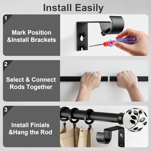 Ceramic Black Curtain Rods for Windows 16 to 120 Inch Drapery Rods - color: Ceramic Black, size: 16"-120"|1 Pack