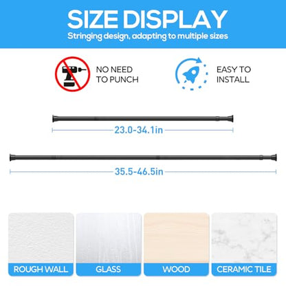 2Pcs Spring Tension Curtain Rod, Black Tension Rod 24-46 Inch - color: Black, size: 24-46inch（2PCS）