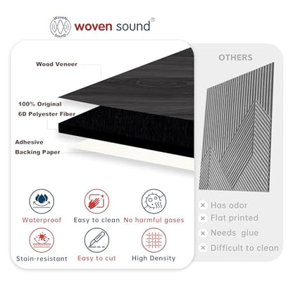 WoveN SounD Acoustic Wall Panels, Black Oak, 8 Pack, 23.6x23.6 in - color: Black Oak, size: Linear Array Prismatic Shadows