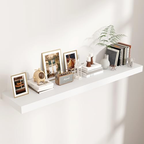 55 Inch Floating Shelves for Wall, 12"D Wood Storage Shelves, White Finish - color: White, size: 55 Inch