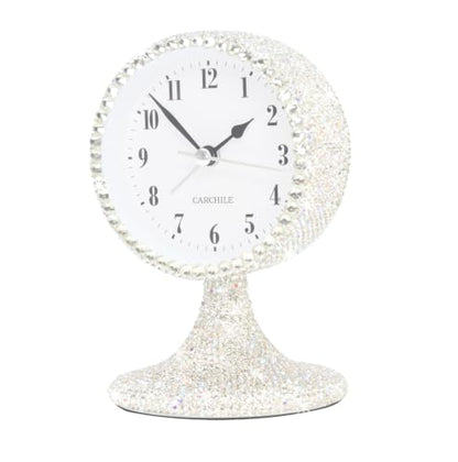 Luxury Rhinestone Small Alarm Desk Table Clock Morning Call Handmade Fashion Design for Bedroom Houseroom Living Room Cute As Gift AR (Silver) - color: Silver