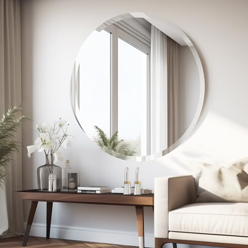 32 Inch Round Frameless Wall Mirror, Modern European Style, Ideal for Bathroom, Shatter-Resistant Packaging - size: 32"L x 32"W