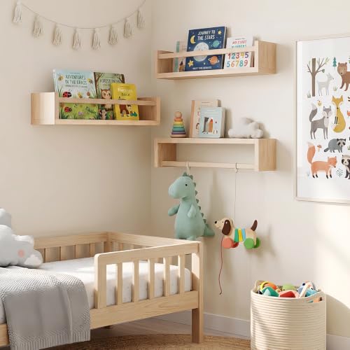 Fixwal Floating Nursery Book Shelves for Wall, 16.5 Inches, Set of 3 - color: Natural, size: 16.5inches