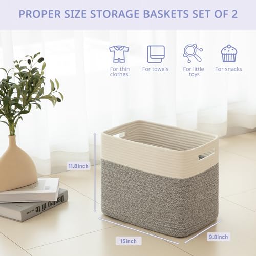 OIAHOMY 2 PACK Tall Storage baskets 30L Blanket Basket Living Room Grey - color: Grey, size: 15" x 9.8" x 11.8"