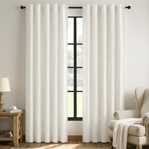 MIULEE Thick Linen Curtains, 42Wx84L, Neutral Ivory Semi Sheer - color: Beige White, size: 42"W x 84"L (Pack of 2)