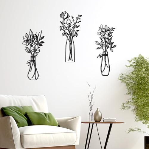 Zzbakress 3 Pieces Metal Flowers Wall Art for Bathroom (Black) - color: Black
