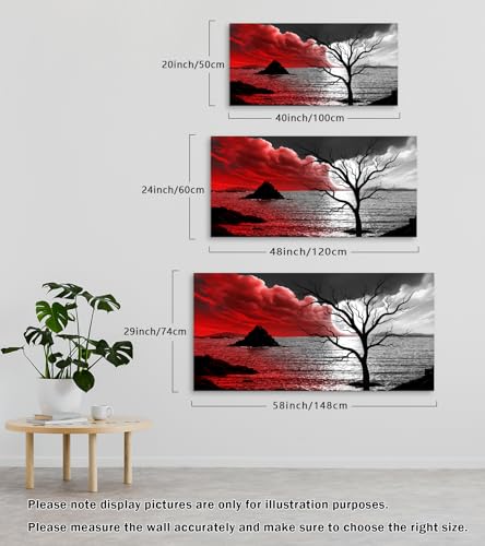 B0350 The Cloud Tree 1 Panels Modern Giclee Canvas Prints Artwork Abstract Seascape Paintings Reproduction Sea Beach Pictures Printed on Canvas Wall Art for Home Decorations Wall Decor - color: Red and Black, size: 40"L x 20"W