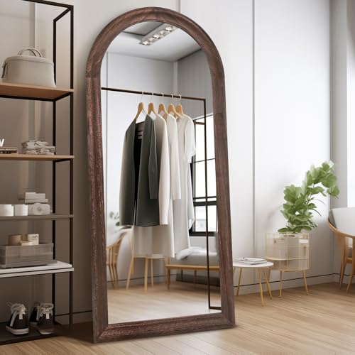 71x32 Solid Wood Arched Full Length Mirror, Elegant Brown Finish - color: Brown-ar Frame, size: 71"L x 32"W