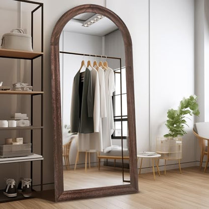 71x32 Solid Wood Arched Full Length Mirror, Elegant Brown Finish - color: Brown-ar Frame, size: 71"L x 32"W