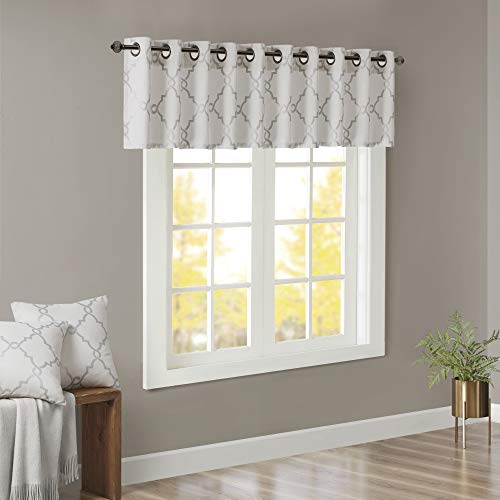 Madison Park Light Filtering Fretwork Print Valance, 50x18 Ivory/Grey - color: Ivory/Grey, size: 18"W x 50"L (Pack of 1)