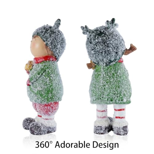 Charming Winter Figurines Set of 2 Christmas Boy and Girl Statues