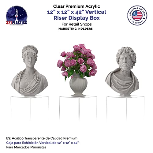 Acrylic Pedestal Display 12" x 12” x 42” Tall Box Riser No Lid Vertical Rectangle Column Clear 5 Sided Showcase Pedestal Tower Podium Art Display Box by Marketing Holders - size: 12" x 12" x 42"