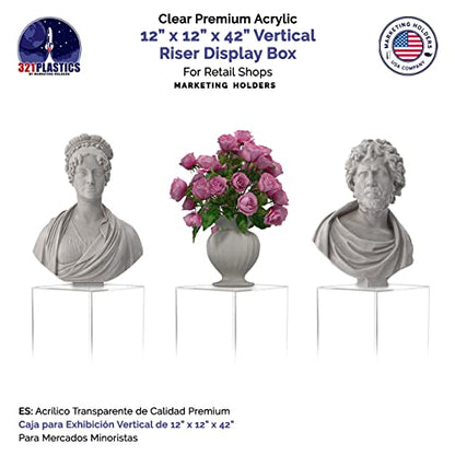 Acrylic Pedestal Display 12" x 12” x 42” Tall Box Riser No Lid Vertical Rectangle Column Clear 5 Sided Showcase Pedestal Tower Podium Art Display Box by Marketing Holders - size: 12" x 12" x 42"