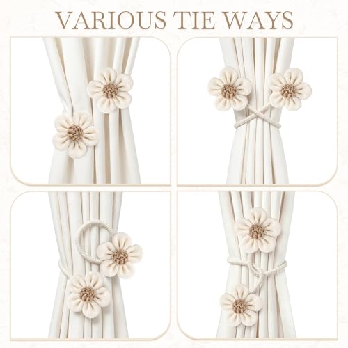 VIS'V Curtain Tiebacks, Twisted Boho Curtain Holdbacks, Cream, 2 Pcs - color: Cream