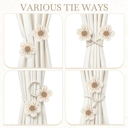 VIS'V Curtain Tiebacks, Twisted Boho Curtain Holdbacks, Cream, 2 Pcs - color: Cream