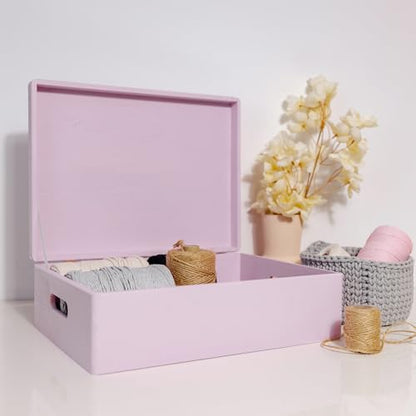 Creative Deco XL Pink Wooden Box Storage with Hinged Lid - color: Pink, size: XL | Handles