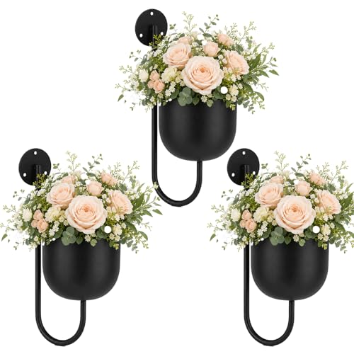 3 Pack Wall Mounted Plant Holders, Metal Hanging Planters & Wall Plant Decor