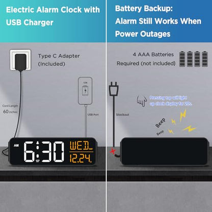 Peakeep Large Display Digital Alarm Clock for Bedroom with Date Day of Week - color: White and Amber
