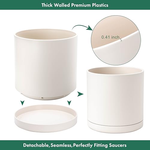 D'vine Dev Plastic Planter Pot with Saucer, 16 in, Oatmeal, 74-X-H-5 - color: Oatmeal, size: 16 Inch