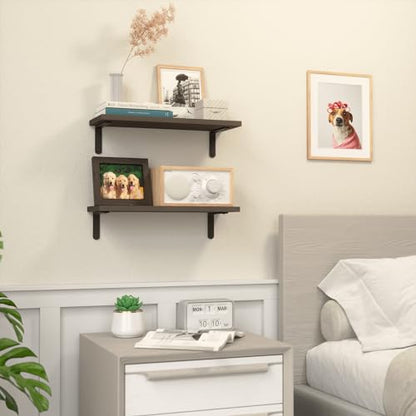 RICHER HOUSE Rustic Wood Floating Shelves, 2-Set Wall Mounted Shelves, 16In - color: Deep Brown