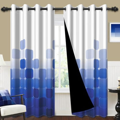 Royal Blue Ombre 90% Blackout Curtains 84 Inches Long 2 Panels for Living Room Bedroom Checkered Patterned Room Darkening Curtains Insulated Window Treatment Drapes with Grommet Top, 52" x 84" - color: 03 Diamond - Royal Blue, size: 52"W x 84"L (Pack of 2