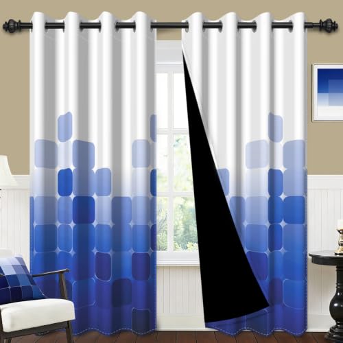Royal Blue Ombre 90% Blackout Curtains 84 Inches Long 2 Panels for Living Room Bedroom Checkered Patterned Room Darkening Curtains Insulated Window Treatment Drapes with Grommet Top, 52" x 84" - color: 03 Diamond - Royal Blue, size: 52"W x 84"L (Pack of 2