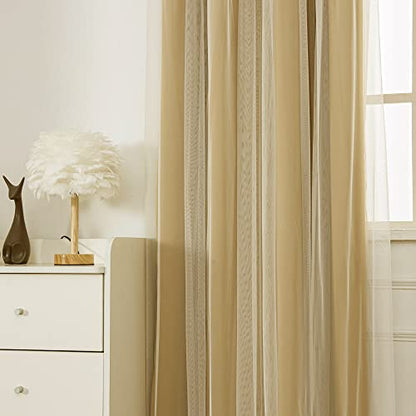 INLINAS Blackout Curtains with Sheer Overlay, Gold, 37x84 Inches - color: Gold, size: 37"W x 84"L (Pack of 2)