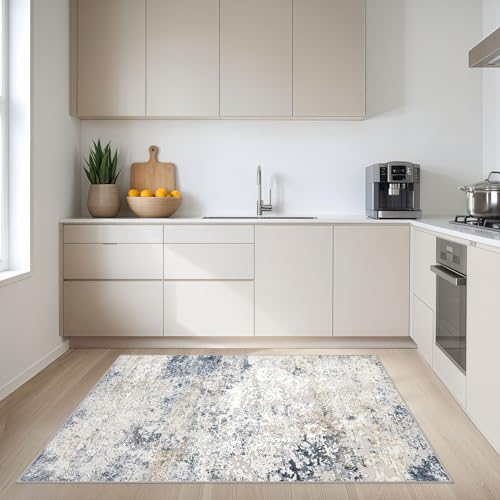 DMOYEST Area Rug Living Room Rugs 4x6 Washable Abstract Beige Blue Carpet - color: Beige Blue, size: 4' x 6' (Rectangular)