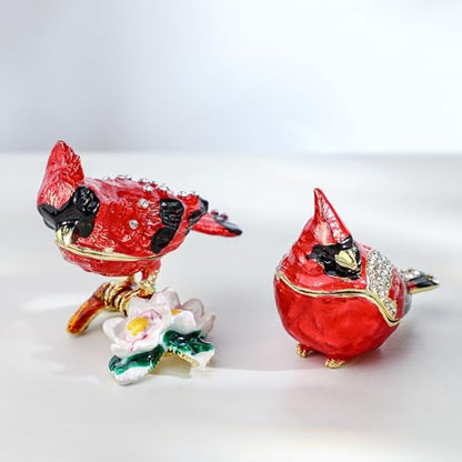 YU FENG Cardinal Bird Trinket Box, Hinged Enamel Jewelry Box - style: Cardinal bird on a branch