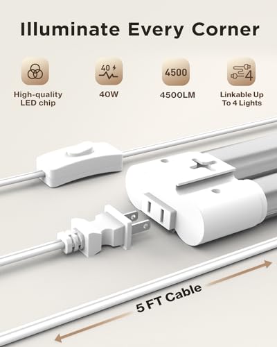 Sunco 6 Pack LED Shop Lights 4FT, Plug in Linkable, White, 40W=150W - color: White 6k