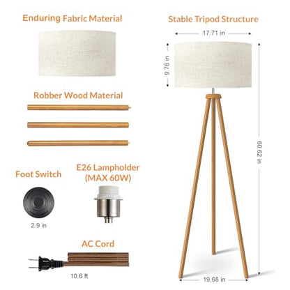 LEPOWER Wood Tripod Floor Lamp, Mid Century Standing Lamp for Living Room - color: Brown