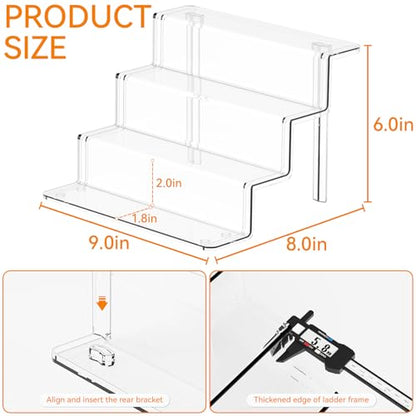 Yieach 4 Tier Clear Riser Display Stand - Tool-Free Assembly - 9 Inch Figure Display,Perfume Stand Organizer and Cologne Shelf,Small Acrylic Stands for Fragrance,Figure,Car,Collectibles and Funko Pop - size: 2 In Width-4 Tier
