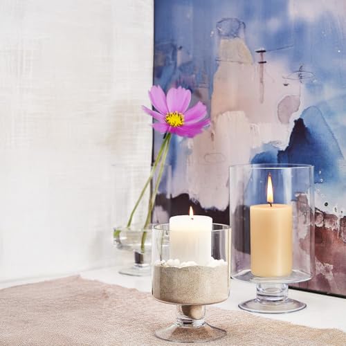 WGVI Clear Glass Pedestal Hurricane Candle Holder, 5.9" W, 9.9" H, Decorative Vase for Pillar Candles, Short Stemmed Candleholder Cylinder, Tabletop Centerpieces, Home Décor, Elegant Design, 1 Piece - size: 10" H