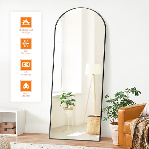 Arched Full Length Mirror, 70"x24" Standing Body Mirror for Wall, Black - color: Matte Black, size: 70"L x 24"W