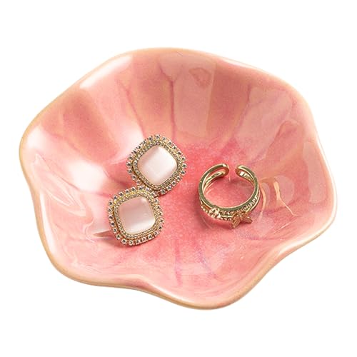 Ceramic Ring Dish, Jewelry Trinket Tray for Rings and Earrings - color: Pink Surface
