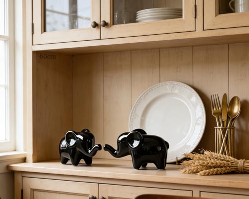 4 Inch Black Ceramic Elephant Figurines Set of 2 - color: Black