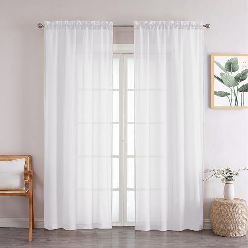 Chyhomenyc Crushed Sheer White Curtains 84 Inch Length 2 Panels - color: White, size: 42"W x 84"L (Pack of 2)