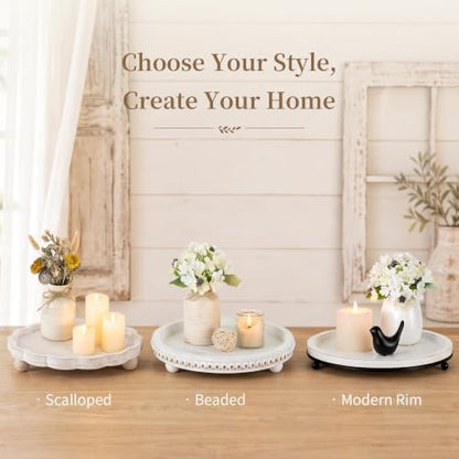 Hanobe Wood Decorative Tray for Home Decor, Round Candle Holder Plate 11.6"
