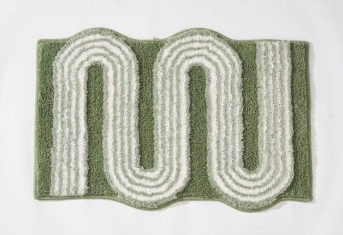 Unique Boho Bathroom Rugs, Cute Bath Mat with Funky Design, Fun Bohemian Decor for Bathroom Bedroom, Machine Washable Soft Non-Slip Bath Rug, 30" X 20", Green - color: Green, size: 1'8" x 2'6" (Rectangular)