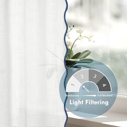 DriftAway Semi Sheer Scalloped Edge White Coastal Beach Window Curtains for Living Room Bedroom 2 Panels Rod Pocket Each Size 52 Inch by 72 Inch Navy - color: White Navy, size: 52"W x 72"L (Pack of 2)