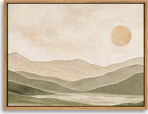SPIGETO Framed Sage Green Abstract Landscape Mountain Sun Wall Art, 16x12 - color: SUN, size: 16"L x 12"W