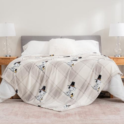 Berkshire Blanket Peanuts® VelvetLoft® Cute Character Snoopy Plush Blanket,Lakeside Plaid Harvest Snoopy and Woodstock Grey,Full/Queen 90 in x 90 in (Official Peanuts® Product) - color: Lakeside Plaid Harvest Snoopy and Woodstock Grey, size: Full/Queen (9