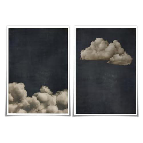 BIGAOYS Moody Clouds Canvas Wall Art Set Unframed 16x24 Inch, Vintage Dramatic Sky & Stormy Clouds Prints for Bedroom/Living Room/Office Decor, Retro Blue Sky Nature Landscape Posters - color: black-12, size: 24"L x 16"W
