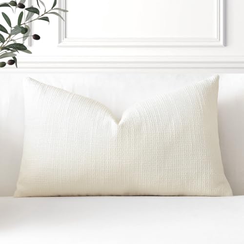 OTOSTAR Linen Throw Pillow Cover Set of 1 Decorative Lumbar Pillowcases Cushion Covers 12x20 Inch for Home Decor Sofa Bedroom Car 30 x 50CM Cream Beige - color: Cream Beige, size: 20" x 12" (Pack of 1)