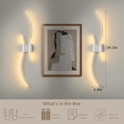 Wireless Wall Sconces Set of Two, Dimmable, 3CCT, Up to 65H Runtime - color: Nickel, size: 39.3 inches (2 Pack)